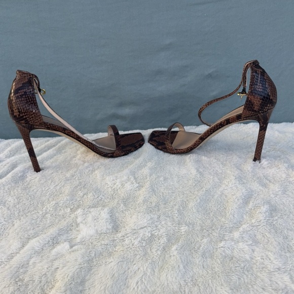 EUC Stuart Weitzman Brown Stiletto Heels with Snakeskin Detail Size 8 Leather - Picture 3 of 8